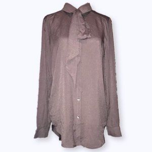 14th & Union Women's Top Neck Tie Gray Blouse